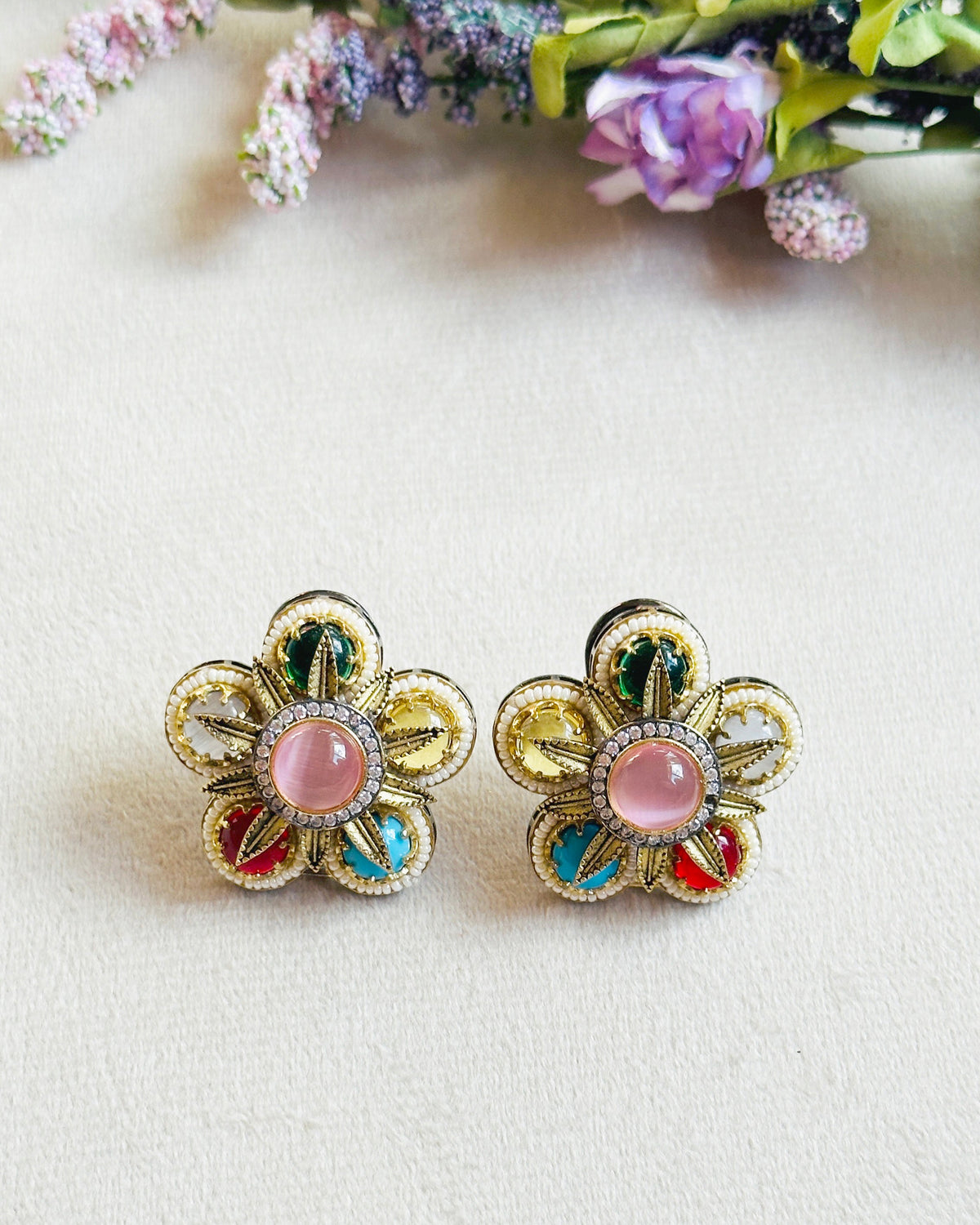 Binita Multicolor Floral Statement Stud Earrings
