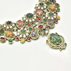 Shaima Multicolor Pearl & Cabochon Statement Necklace Set Close- The Pashm
