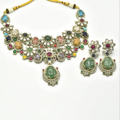 Shaima Multicolor Pearl & Cabochon Statement Necklace Set with Earrings - The Pashm