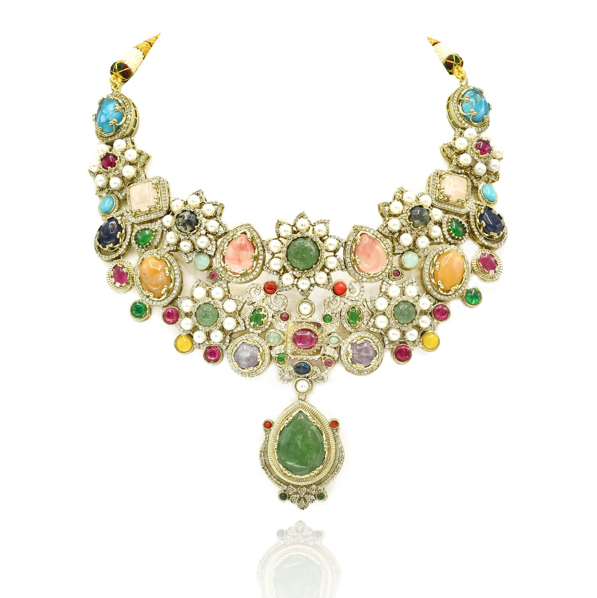 Shaima Multicolor Pearl & Cabochon Statement Necklace Set - The Pashm