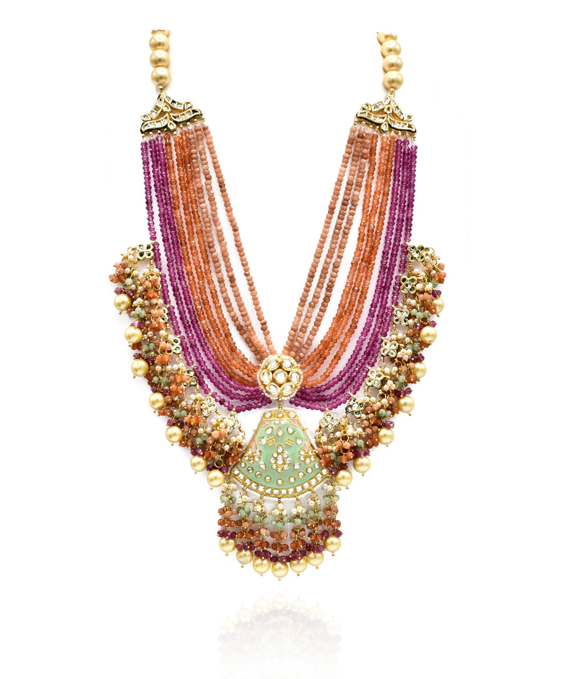 Sobhana Lac Multicolor Necklace Set - Pink - The Pashm