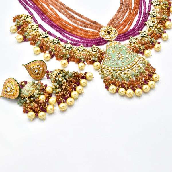 Sobhana Lac Multicolor Necklace Set - Pink - The Pashm