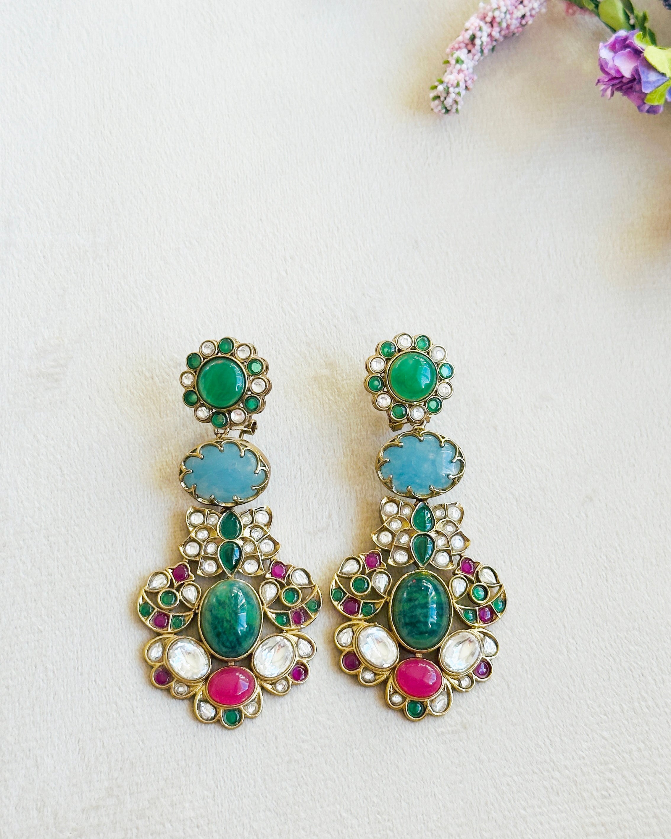 Vedika Multicolor Gemstone Statement Earrings - The Pashm