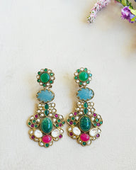 Vedika Multicolor Gemstone Statement Earrings - The Pashm