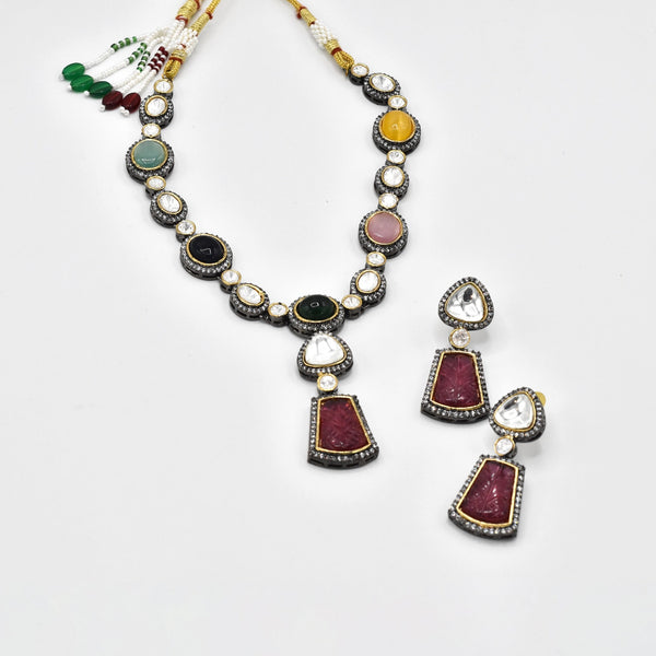 Fayza Colored Stones Antique Necklace - The Pashm
