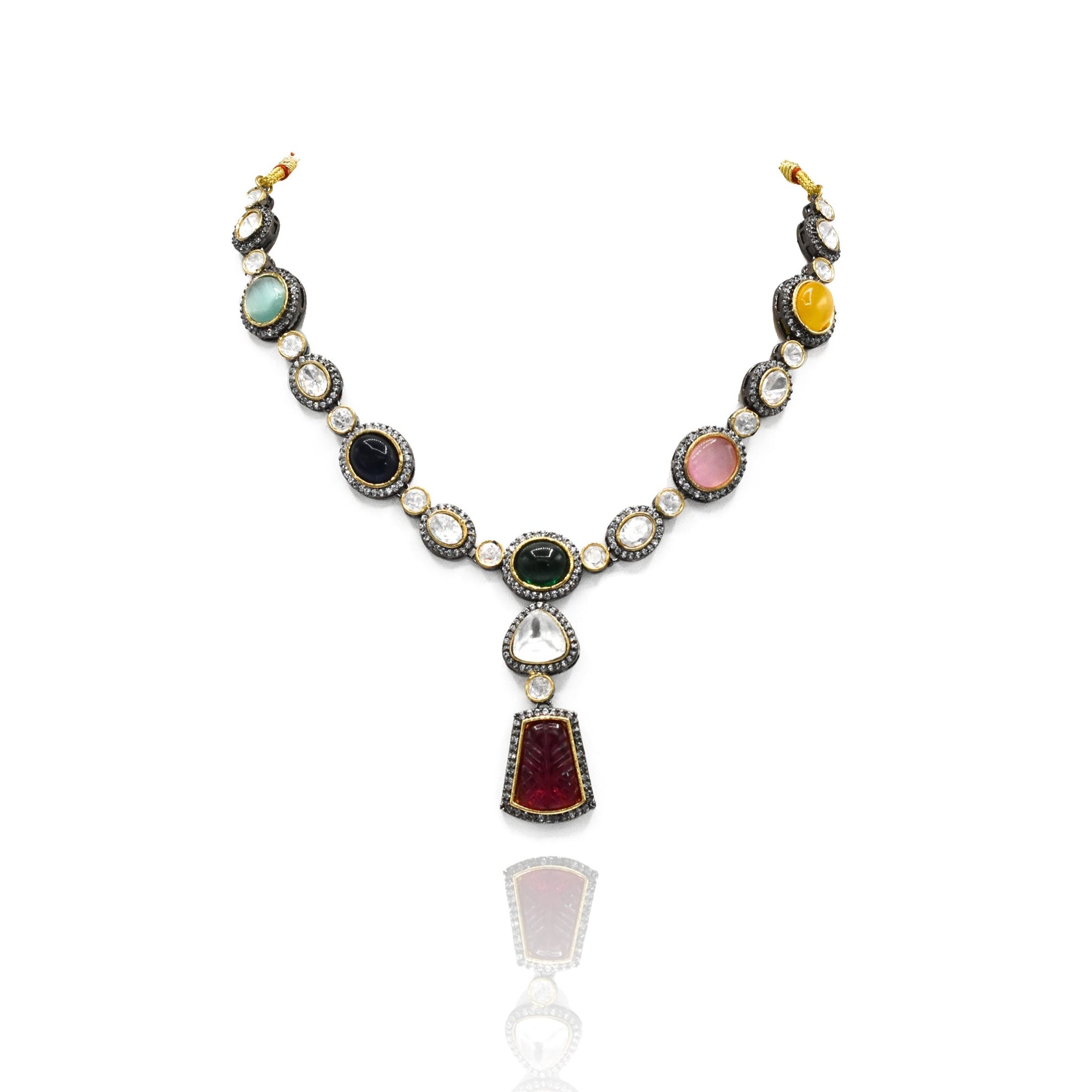 Fayza Colored Stones Antique Necklace - The Pashm
