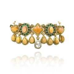Yasmin Mustard & Green Polki Cabochon Choker - The pashm