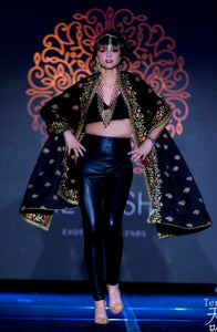 Black Embroidered Velvet Shawl - The Pashm