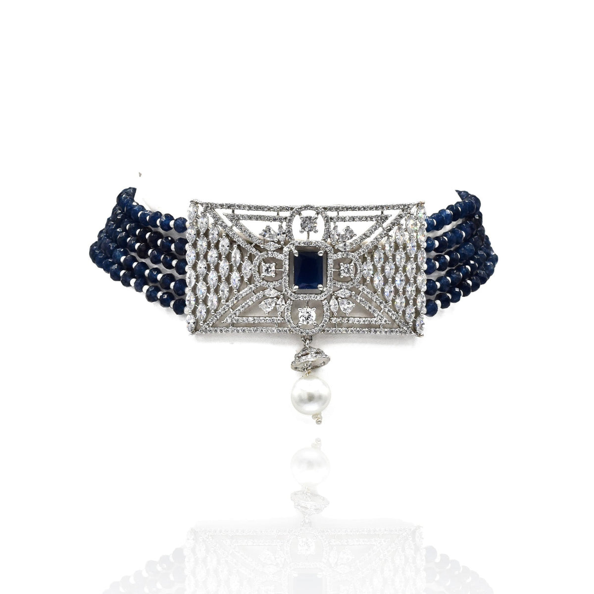 Regina American Diamond Choker Set - Navy Blue - The Pashm