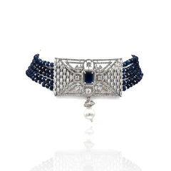 Regina American Diamond Choker Set - Navy Blue - The Pashm