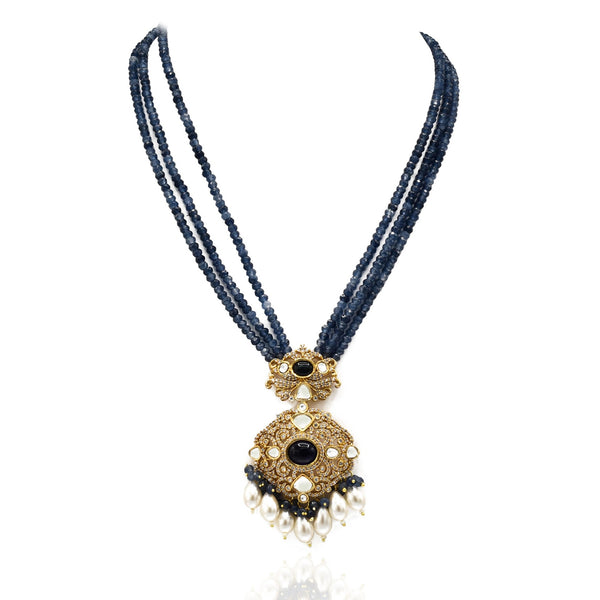 Udhhaya Antique Pendant Set Navy Blue - The Pashm