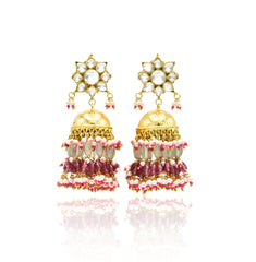 Gauri Pachi Kundan Mint Red Drops Necklace - The Pashm