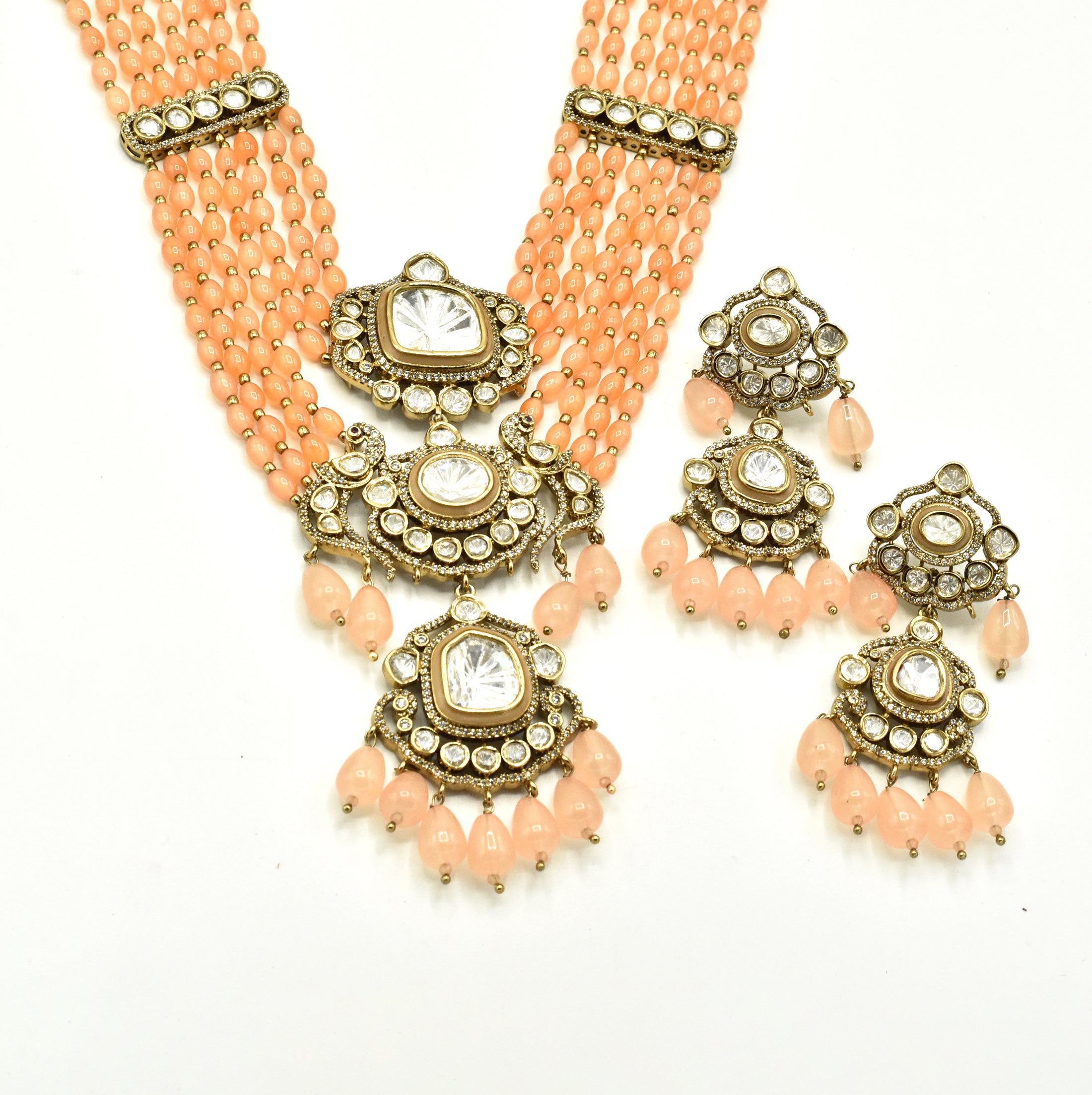 Pragati Peach Moissanite Necklace Set - The Pashm