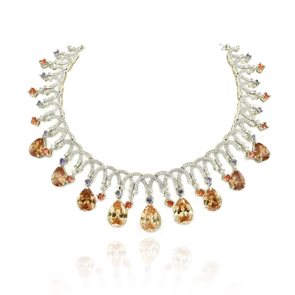 Mrinal American Diamond Champagne Drops Statement Necklace - The pashm