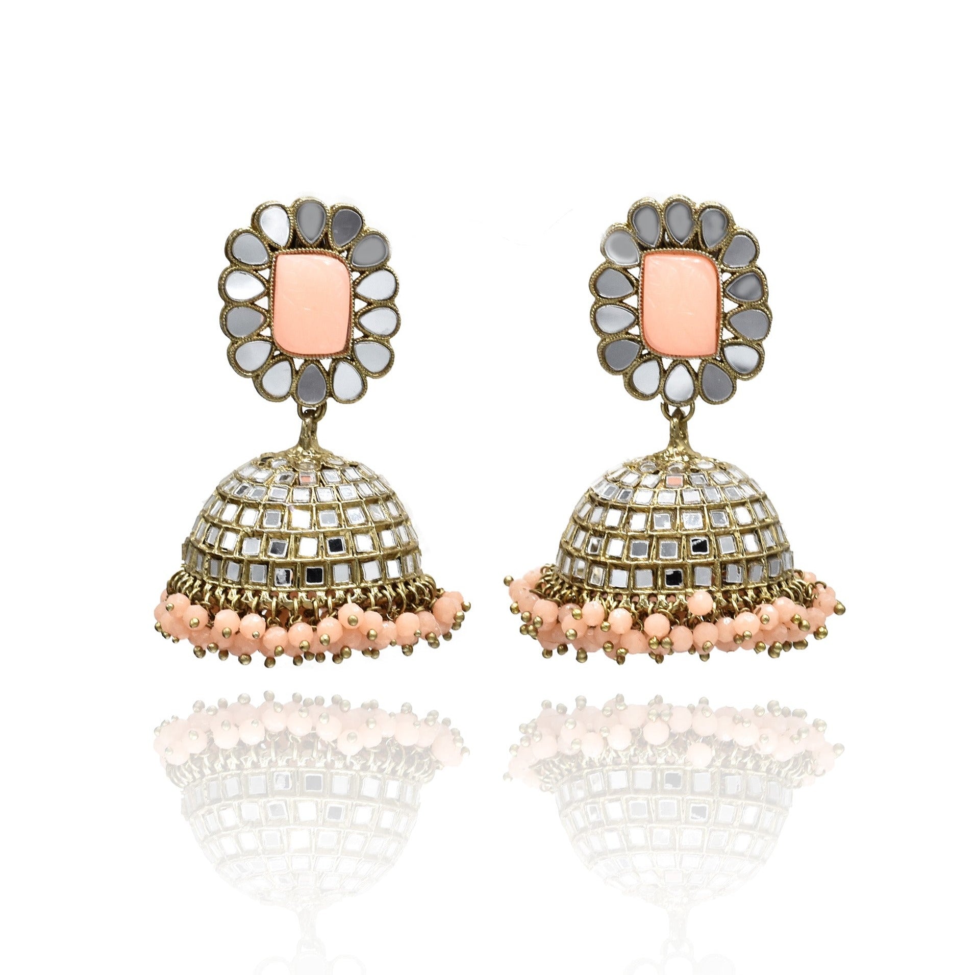 Riya Mirror Jhumka Peach - The Pashm