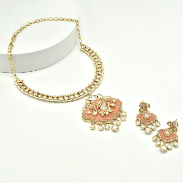 Ruhi Peach Motif Pendant Polki Necklace Set - The Pashm