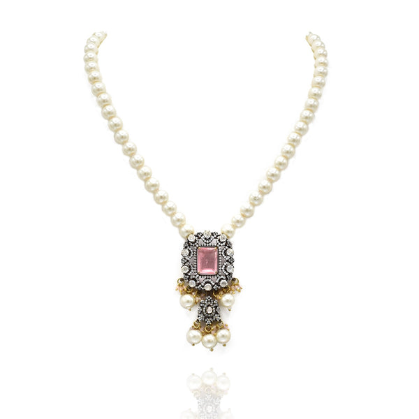 Yami Diamond Crystal Pendant Set Pink - The Pashm