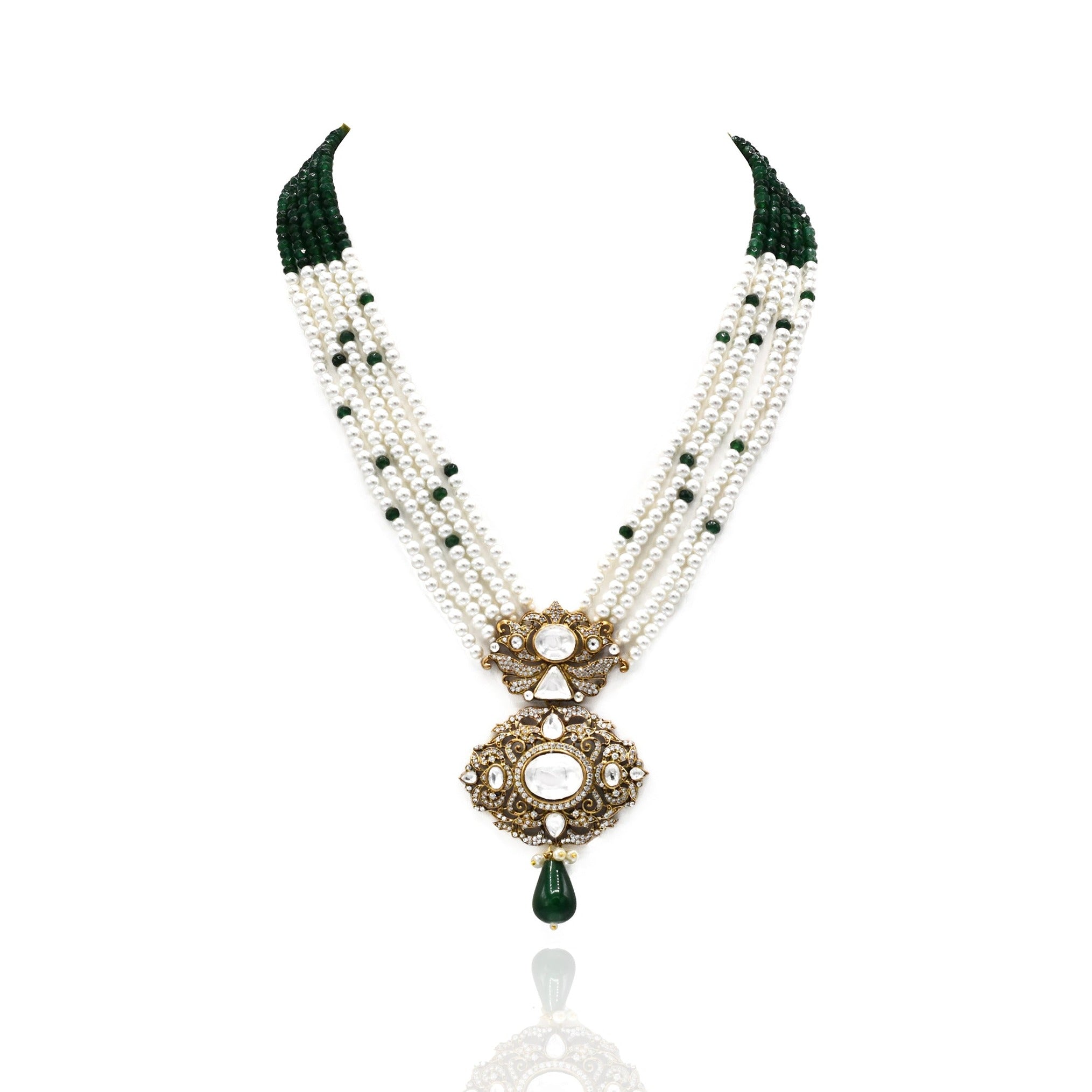 Manisha Pearl Green Antique Pendant Set - The Pashm