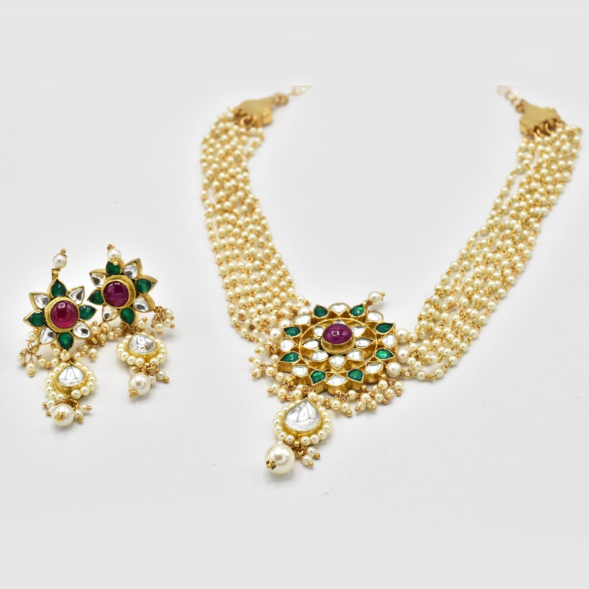 Mannara Pachi Kundan Pendant Set - The Pashm