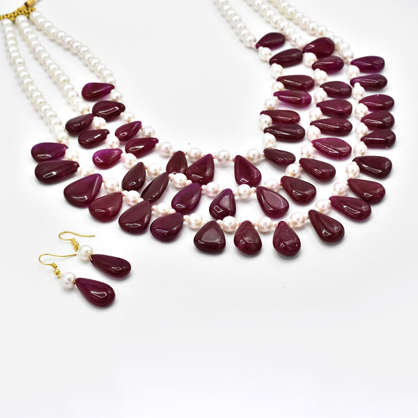 Malala Pearls Layered Necklace Red - The Pashm