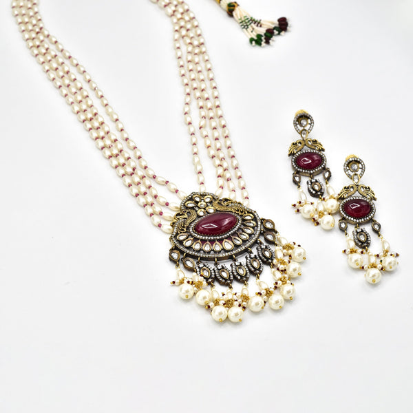 Aadhya Pearl Long Antique Necklace Set - The Pashm