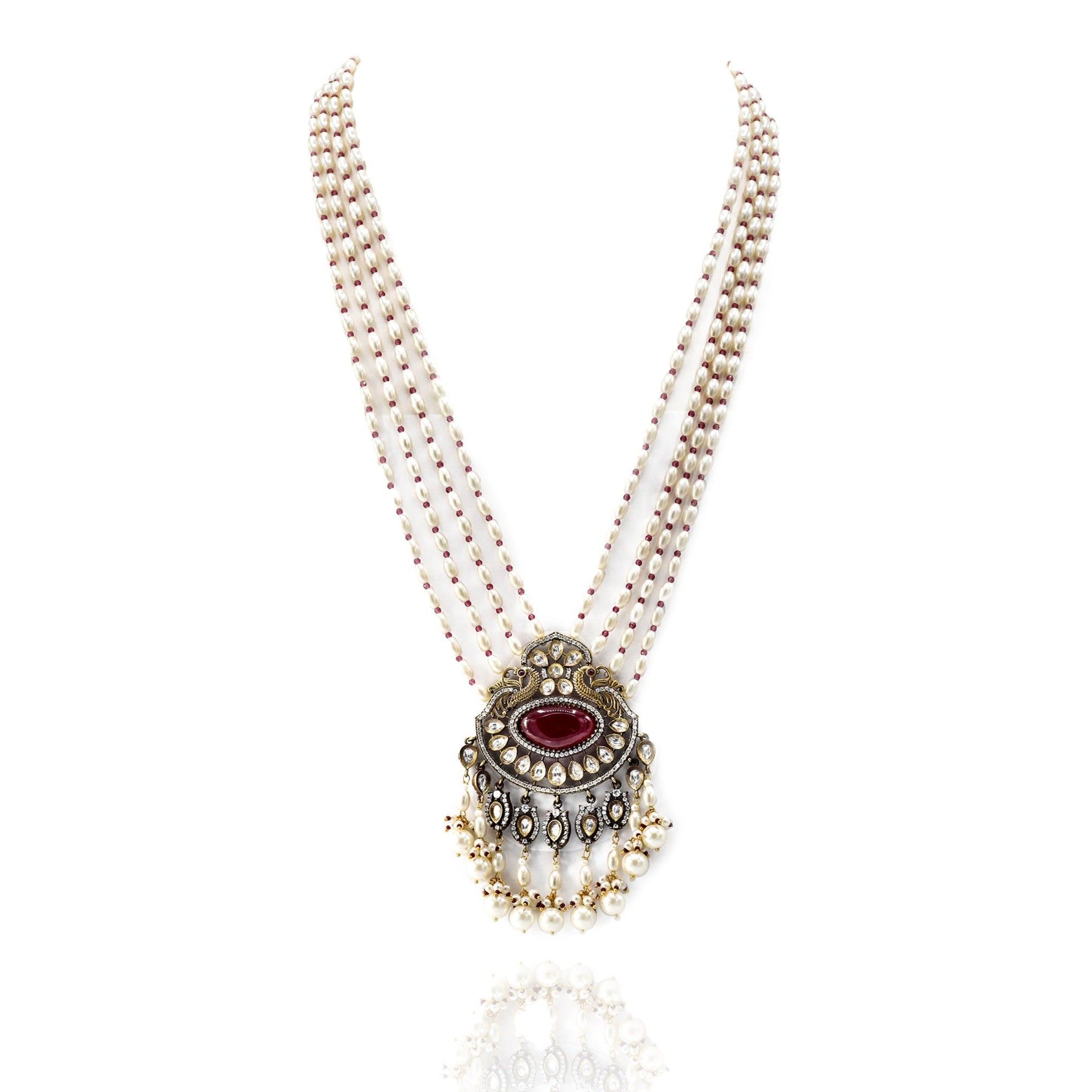 Aadhya Pearl Long Antique Necklace Set - The Pashm