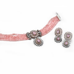 Izza American Diamond Choker Set Pink - The Pashm