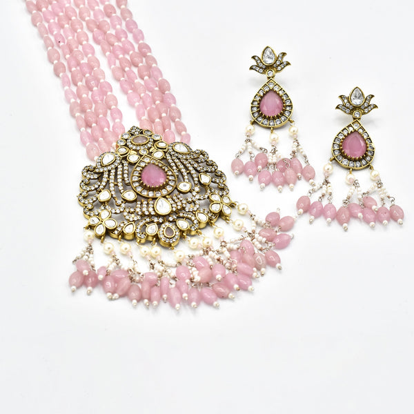 Chitra Antique Pendant Set Pink - The Pashm