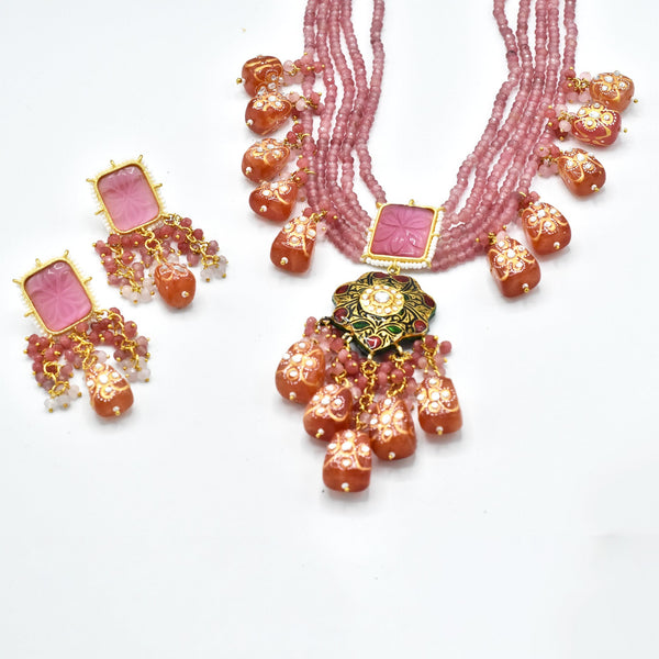 Ziha Layered Necklace Set Pink - The Pashm