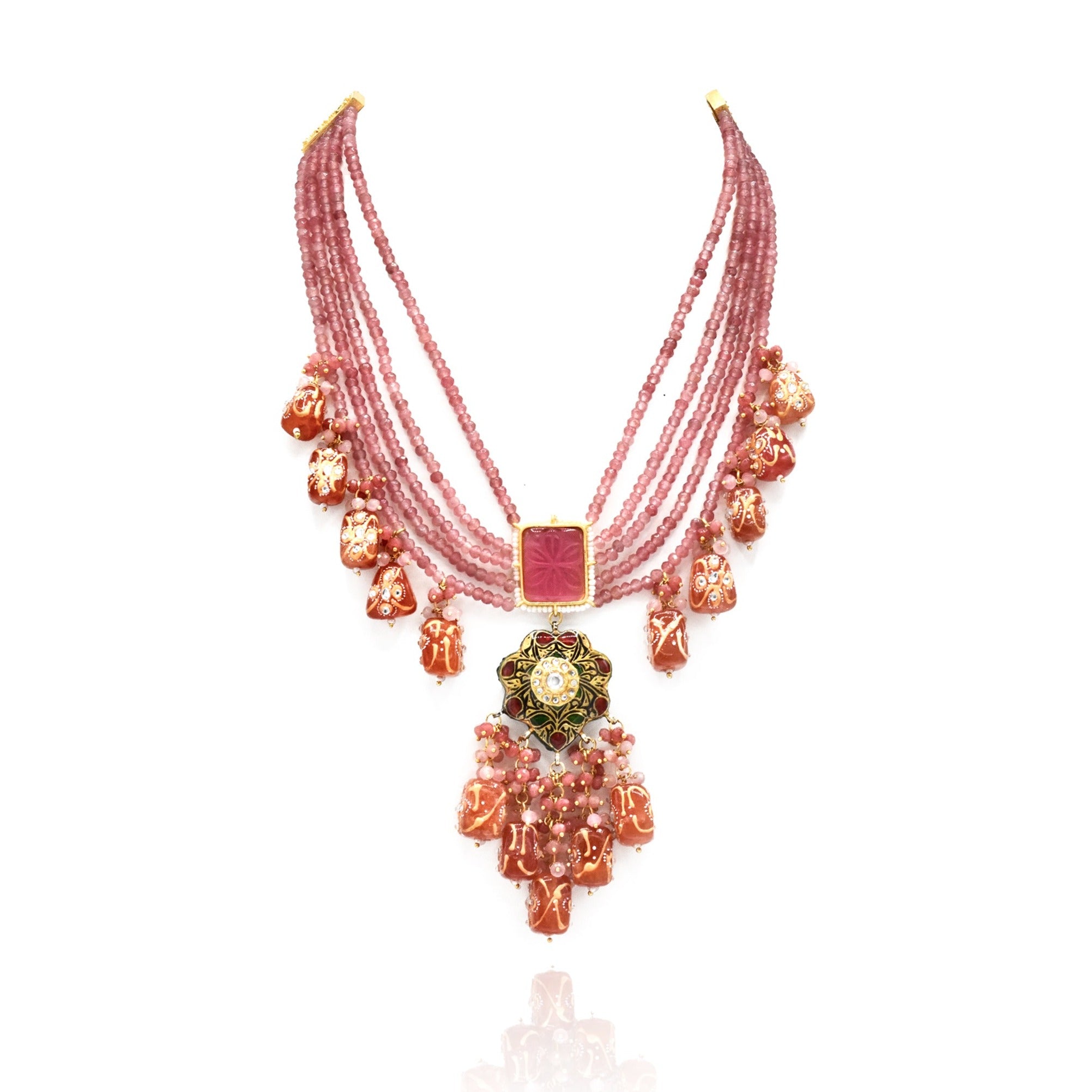 Ziha Layered Necklace Set Pink - The Pashm