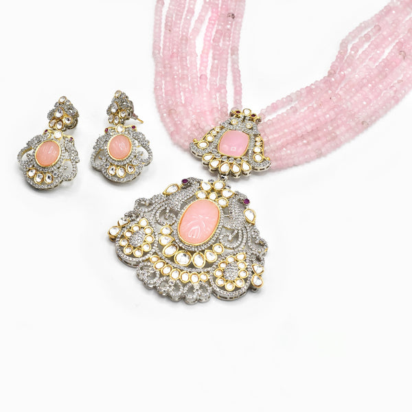 Sia Studded Necklace Set - Pink - The Pashm