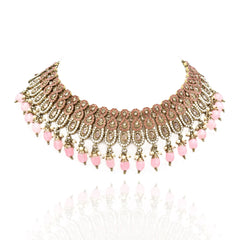 Annvi Pearl Polki Studded Set - Pink - The Pashm