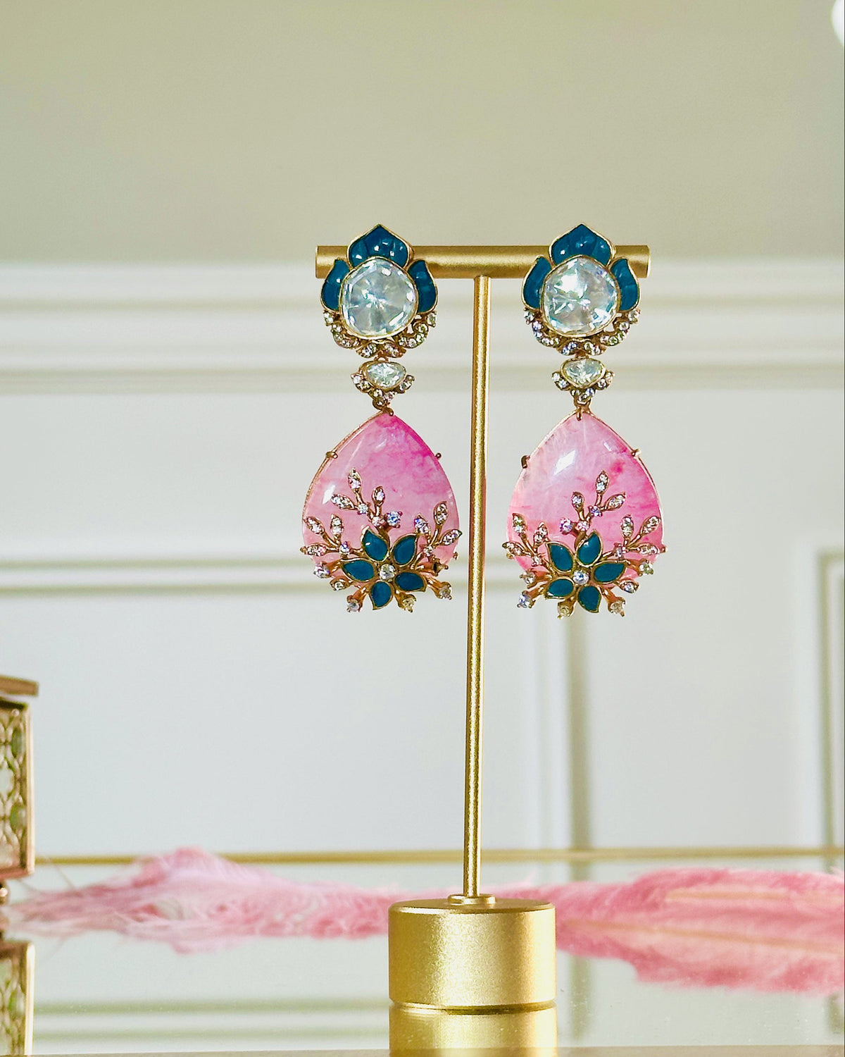 Purva Enamel Flower Earrings Pink - The Pashm