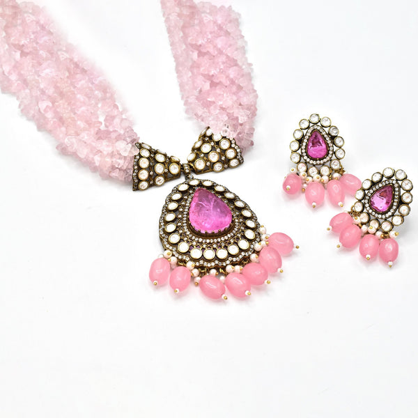 Riya Pink Polki Pendant Set - The pashm