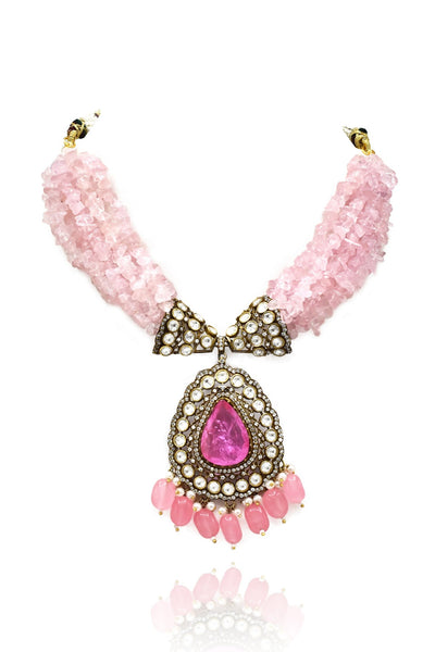 Riya Pink Polki Pendant Set - The pashm