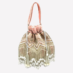 Sequin Chevron Tassel Potli Bag Pink - The Pashm