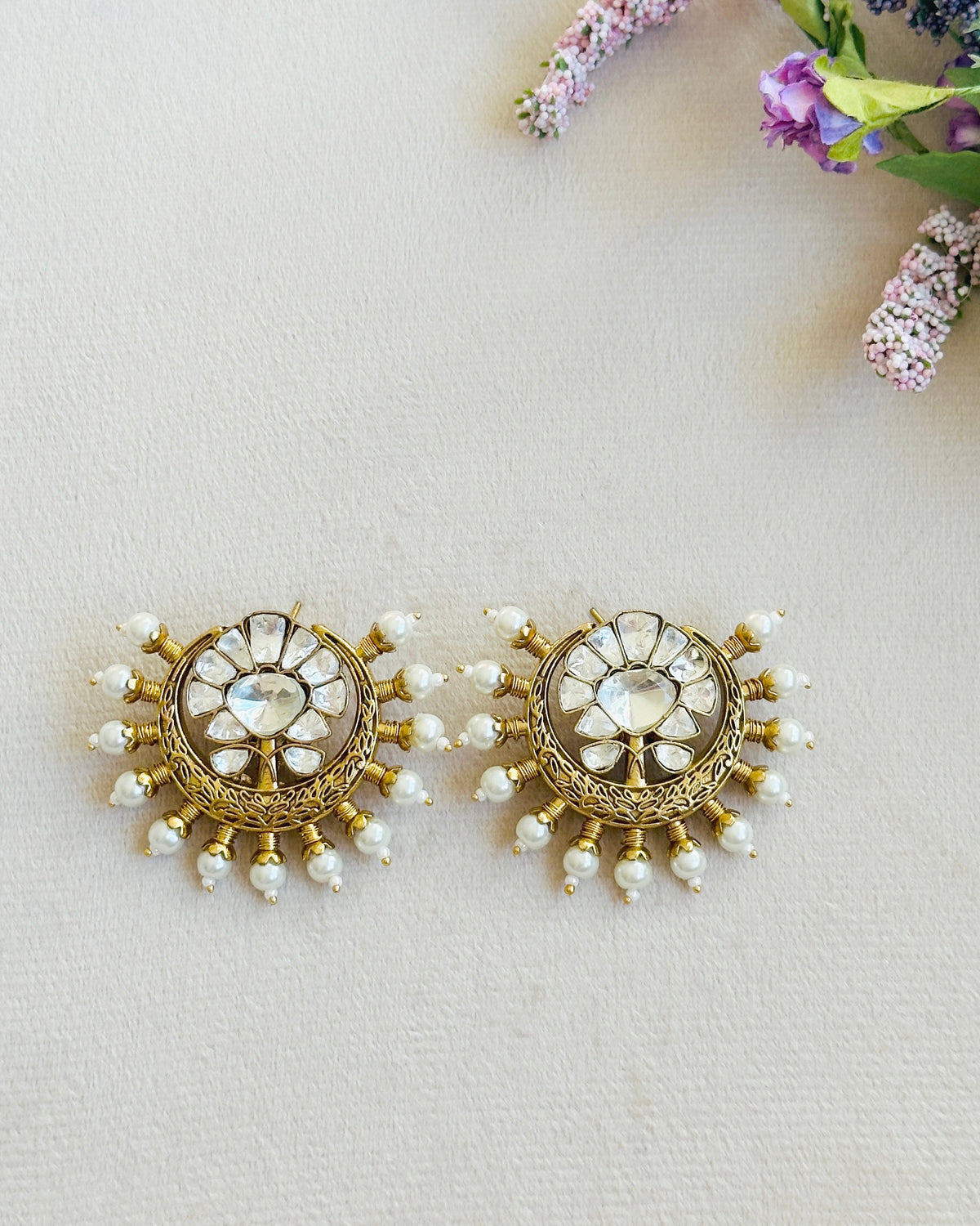 Serena Polki Pearl Chand Stud Earrings - The Pashm