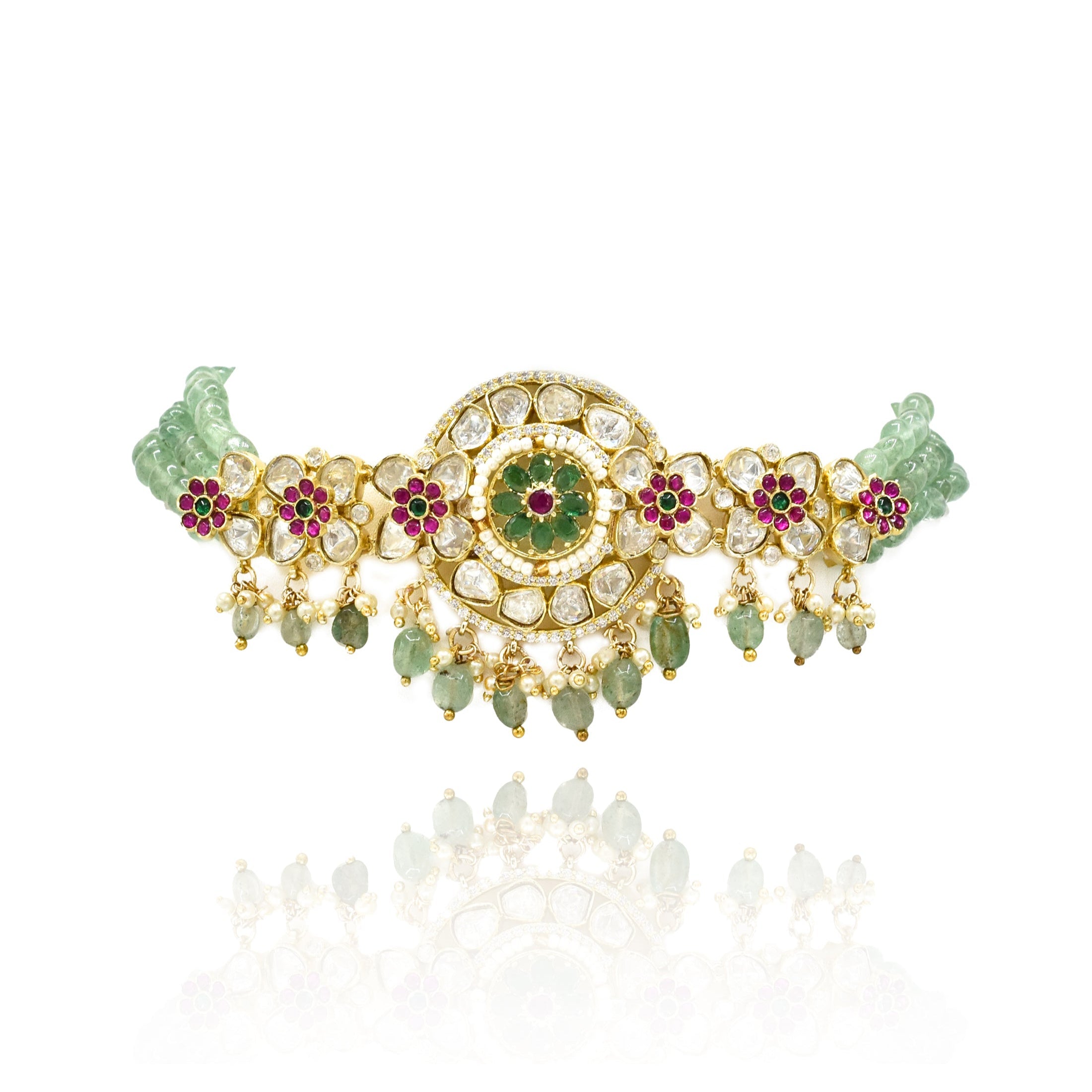 Aariyah Mint Flower Moissanite Choker Set - The Pashm