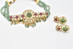 Aariyah Mint Flower Moissanite Choker Set - The Pashm