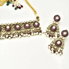 Jahanaara Ruby Polki Pearl Choker Set - The Pashm