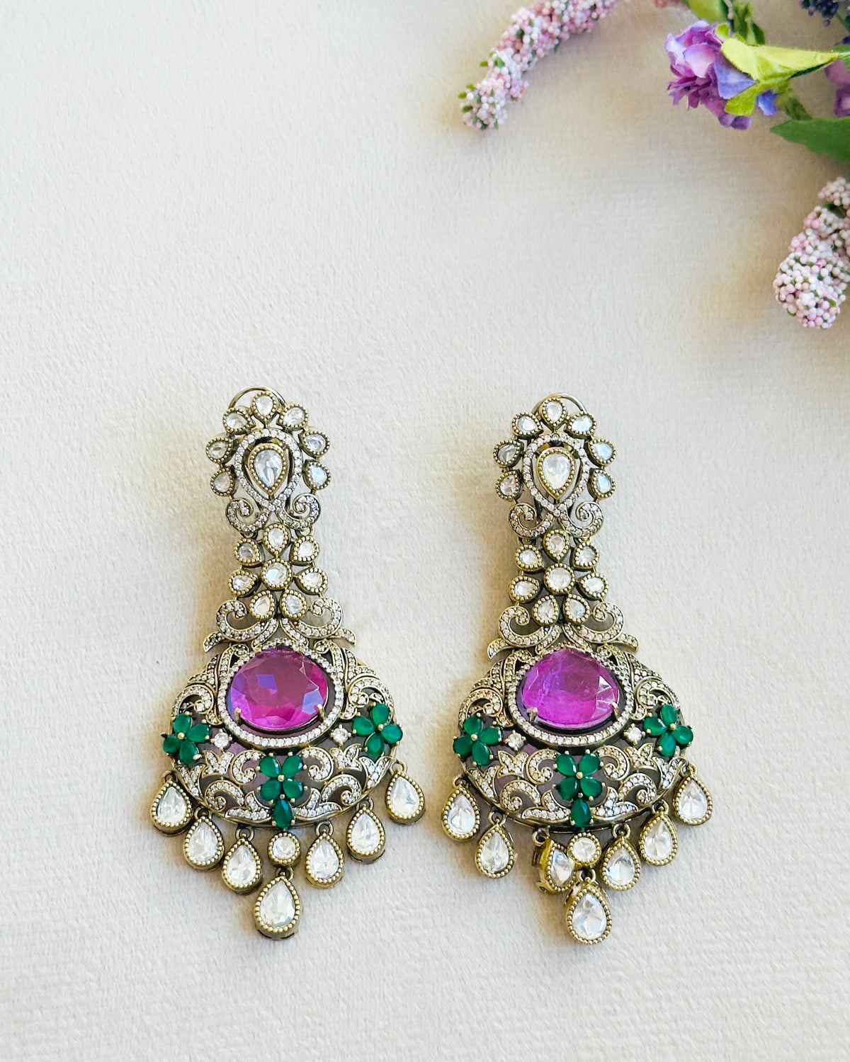 Nirvi Pink Polki Statement Earrings - The pashm