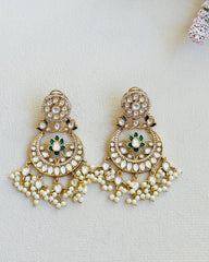 Malini Pachi Kundan Chandbali Earrings with Pearl Drops - The Pashm