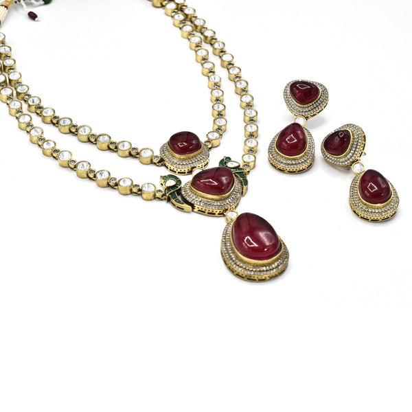 Natasha Polki Red Stones Necklace Set - The pashm