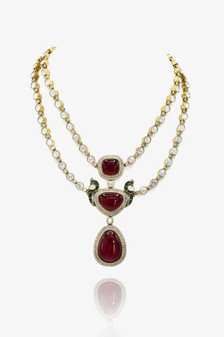 Natasha Polki Red Stones Necklace Set - The pashm