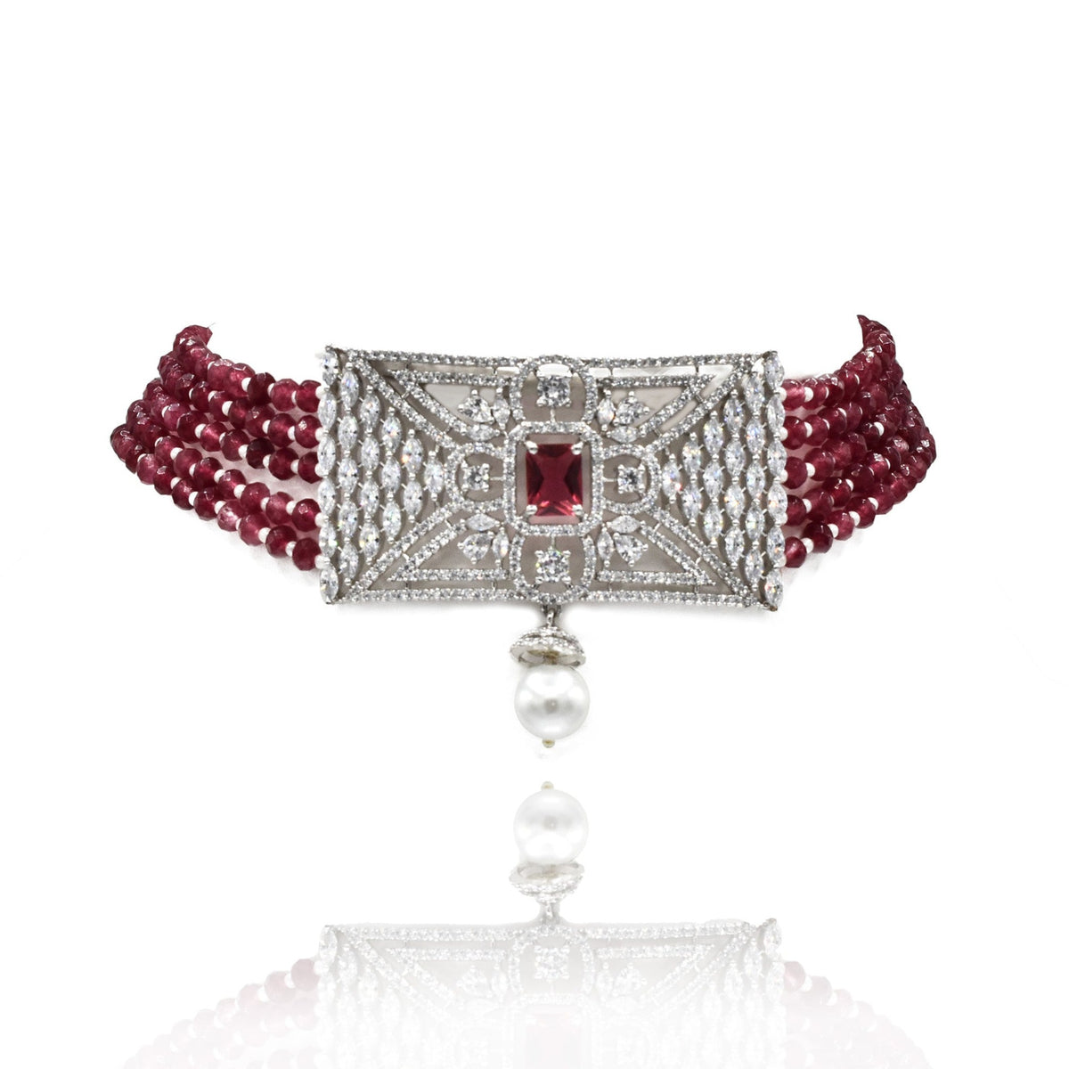 Regina American Diamond Choker Set - Red - The Pashm