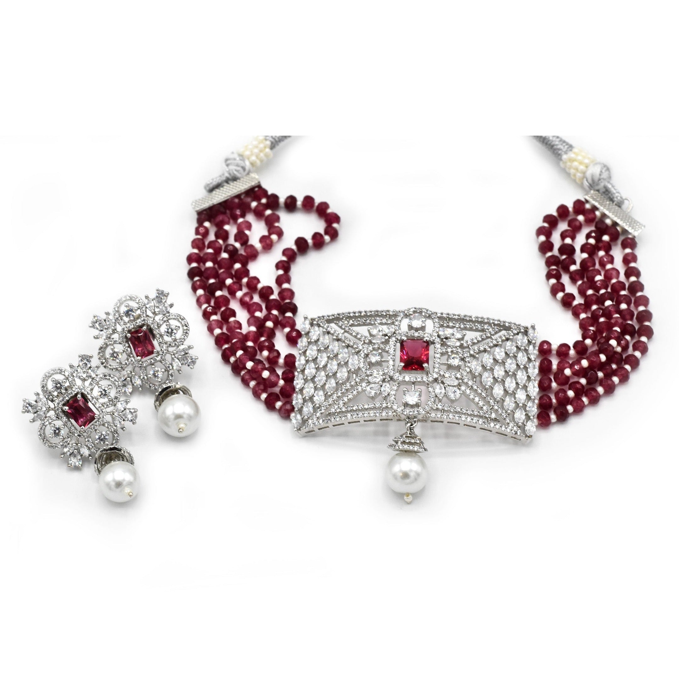 Regina American Diamond Choker Set - Red - The Pashm