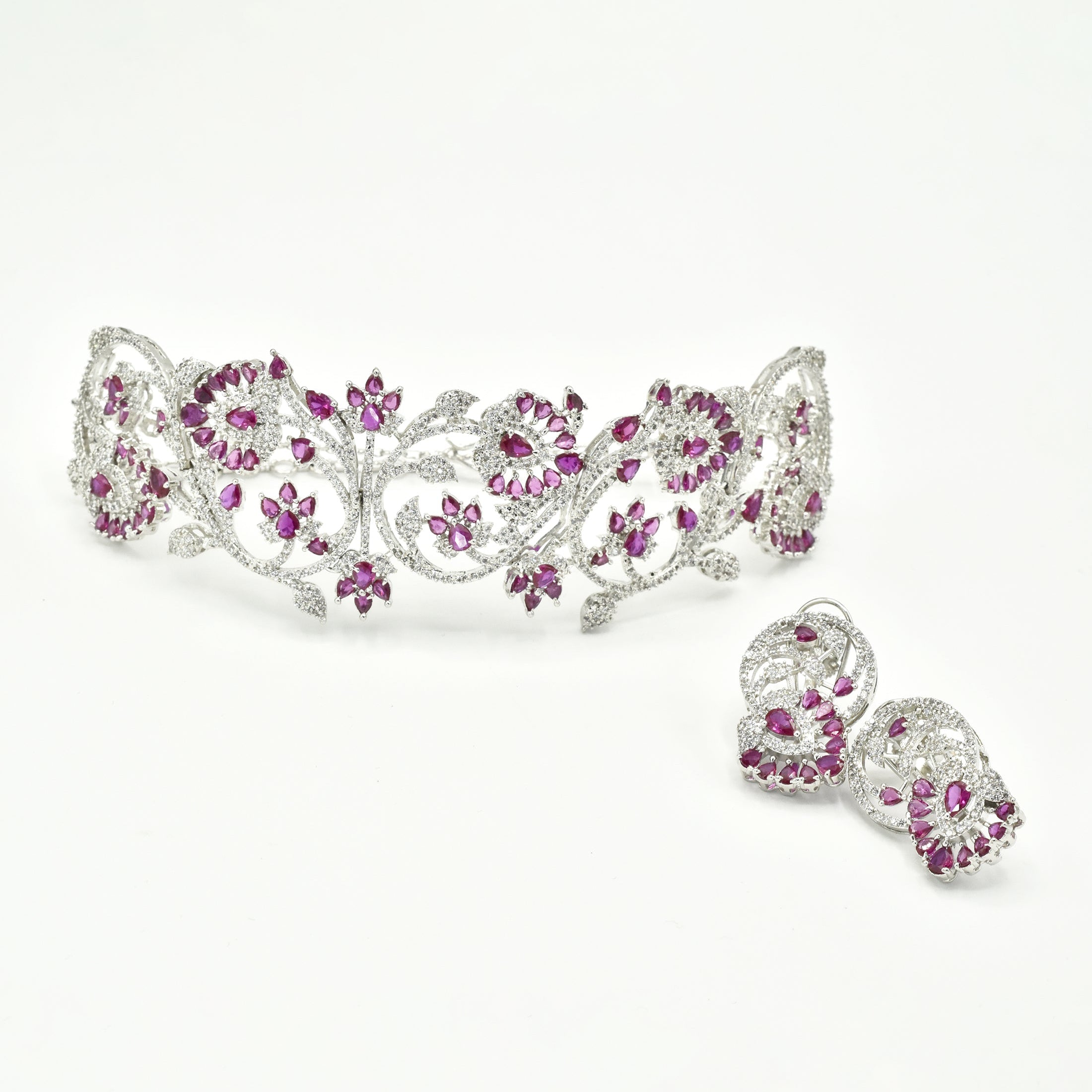 Ardena Ruby Red Floral Choker Set - The Pashm