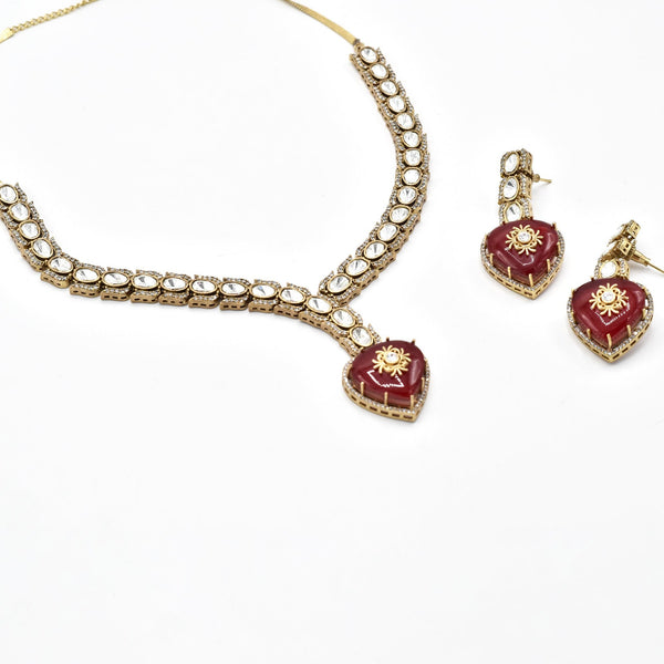 Edna Polki Studded Red Pendant Set - The Pashm