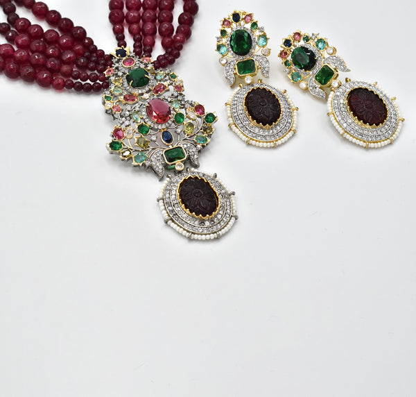 Parineetha Multicolor Studded Red Necklace - The Pashm