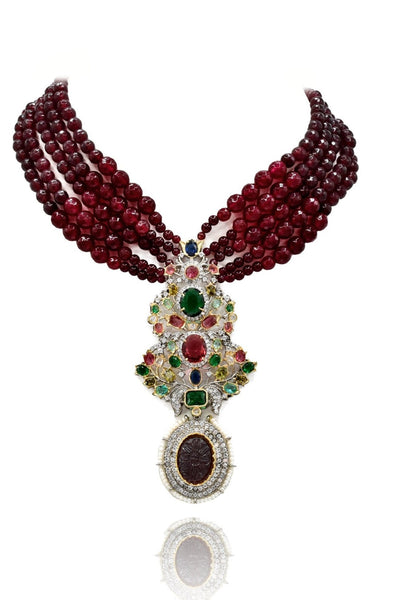 Parineetha Multicolor Studded Red Necklace _ the Pashm